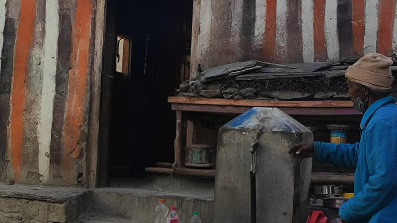 Communal taps supplied by seasonal snowmelt in Phalyak, Mustang